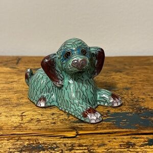 Cloisonné Dog Figurine - Green and Brown